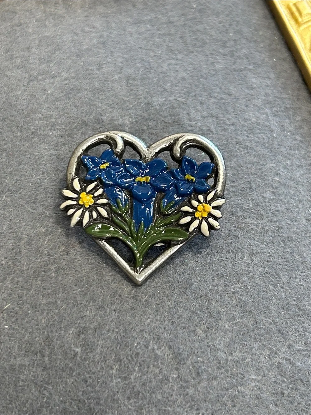 Blue Floral Heart Brooch - Women Jewelry
